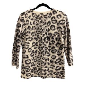 Talbots 100% pure cashmere leopard sweater size M EUC Mob wife